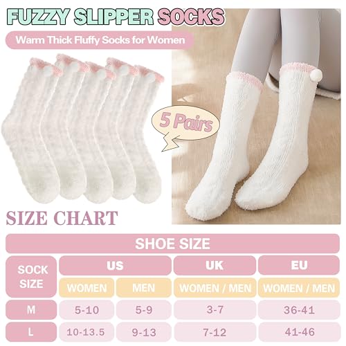 Image of Fuzzy Socks Warm Fluffy Winter Cozy Thick Plush Slipper Sleep Comfy Crew Socks for Women & Men 5 Pairs