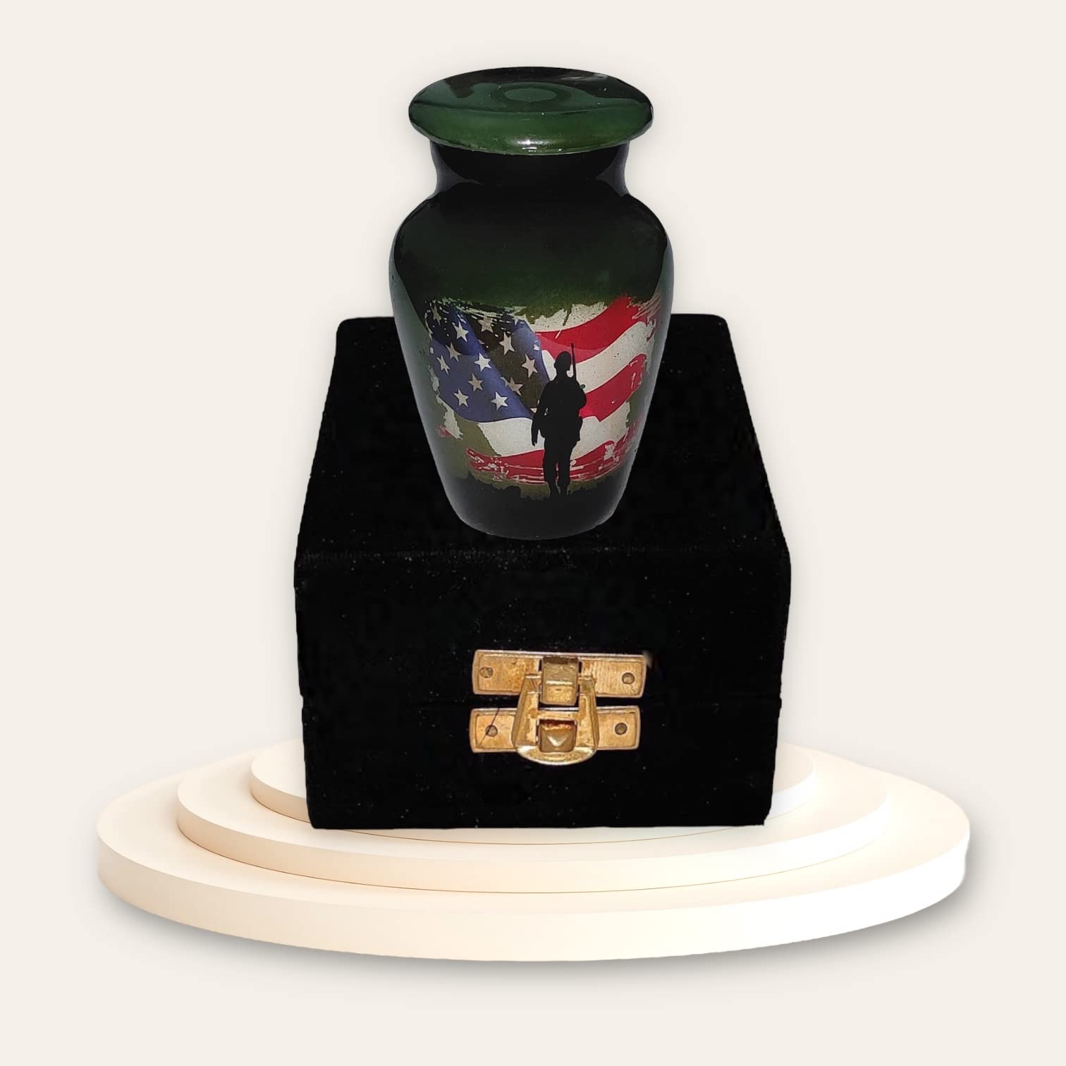 Mini-Urne Für Menschliche Asche – 7,1 Cm, Patriotisches US-Flaggen-Design, Mit Samtbox, Aus Messing