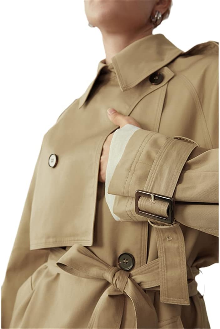 Cotton Khaki Long Women Trench Coat Autumn Winter Turn Down Collar Causal Full Sleeve Belt Trench