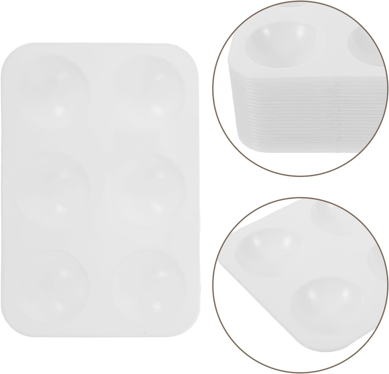 Watercolor Palette Tray Paint Mixing Tray 50pcs White Plastic with 6 Compartments Rectangular Lightweight for Artists Creative Work and Painting Sessions