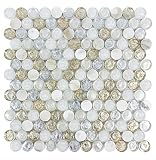 MTO0518 Modern 1" Penny Round White Gray Copper Metallic Glossy Glass & Stone Mosaic Tile (Sample Sw