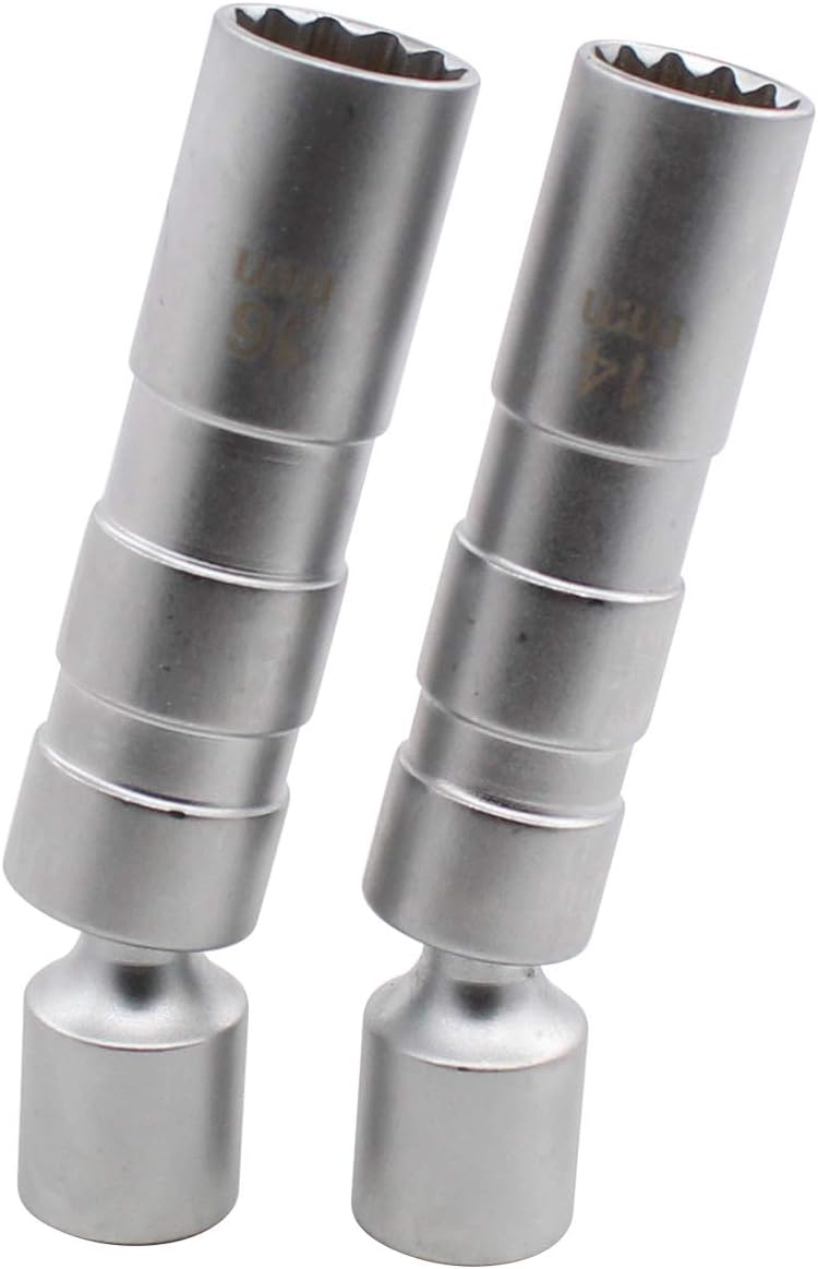 XtremeAmazing Swivel Spark Plug Socket Removal Tool 14MM and 16MM for 3/8 Inch Drive Magnetic Thin Wall 12-Point Universal Joint Wrench Set of 2