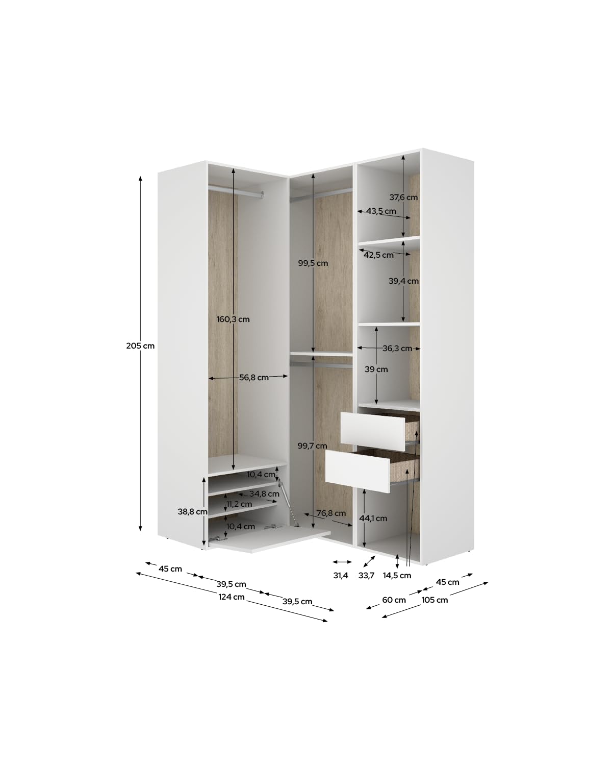 DEKIT Grupo RIMOBEL-Conjunto Armario-VESTIDOR Rincon con Trasera Reversible