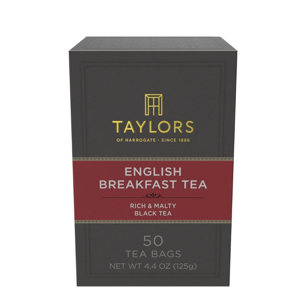 Taylors of Harrogate English Breakfast, Black Tea, Pillow Tea Bags, 50 Count (Pack of 1), Rich, Bright & Malty, Caffeinated, Enjoy Hot or Iced, 50 Teabags