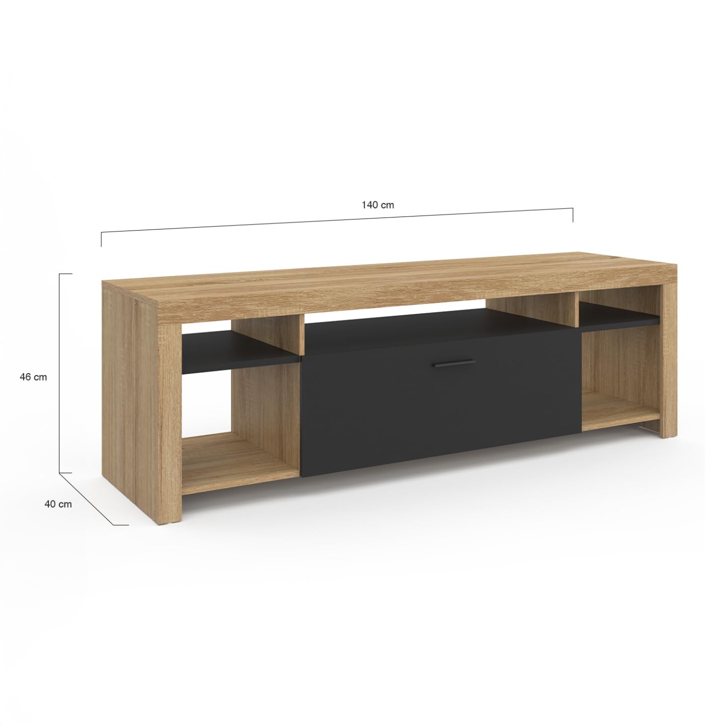 IDMarket - Meuble TV 140 cm Malo Bois et Placard Noir