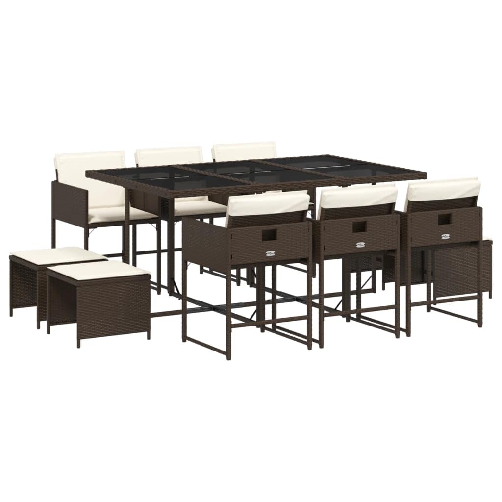 IKAYAA Set Tavolo da Giardino con Sedie da 7 Pezzi Set Pranzo Giardino Set Mobili da Giardino 7 Pezzi in Polyrattan Salotto da Esterno con Tavolo-Marrone-11 pz