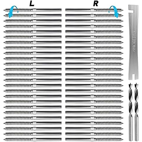Steel DN Mate 50 Pack T316 Stainless Steel Right&Left Handed Thread Swage Lag Screws for Wood Post of 1/8" Steel Cable Railing Kit, Cable Railing Hardware, DIY Wood Baluster, Wrench Included DM25 Cover