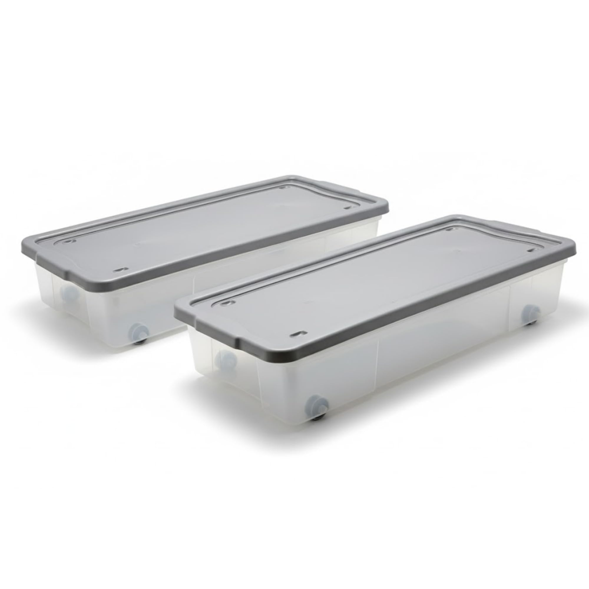 ALEEZ 47L Underbed Storage Box With Lid - Set of 2 Under Bed Space Saver With Wheels - Large Portable Clothes Organizer - Nestable Clothes Container - Stackable Multipurpose Transparent Laundary Boxes