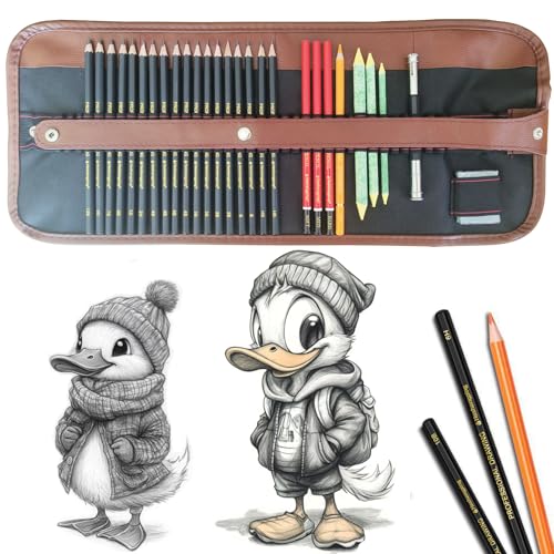 Sketching Pencil Set, Drawing Pen Charcoal Sketch Included Graphite Pencils, Charcoal Pencils, Paper...