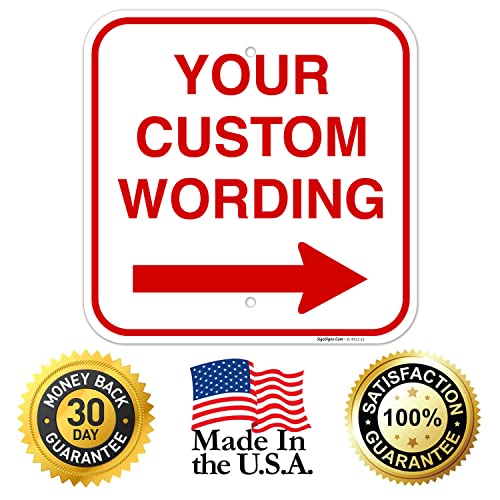 Custom Square Left Or Right Arrow Sign, Personalize For Office, Business, Workplace, Office, Home, Airbnb, Delivery Signs, 12X12 Inches Yellow, Rust Free .040 Aluminum, Fade Resistant, Made In Usa #TOP7