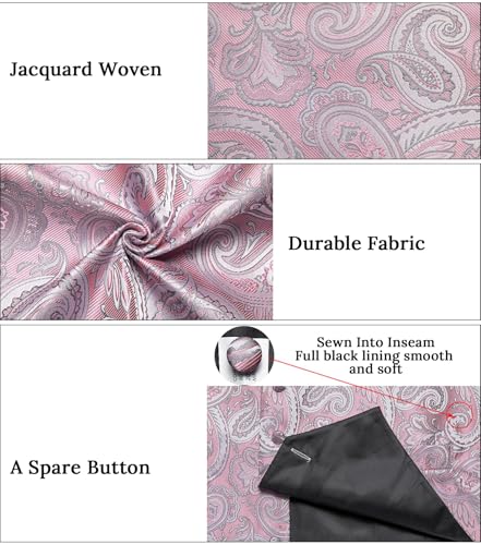 Image of DiBanGu Mens Paisley Suit Waistcoat,Silk Dress Vest and Bowtie Pocket Square Cufflinks with Lapel Pin Set for Wedding Tuxedo, Blush Pink, 3X-Large