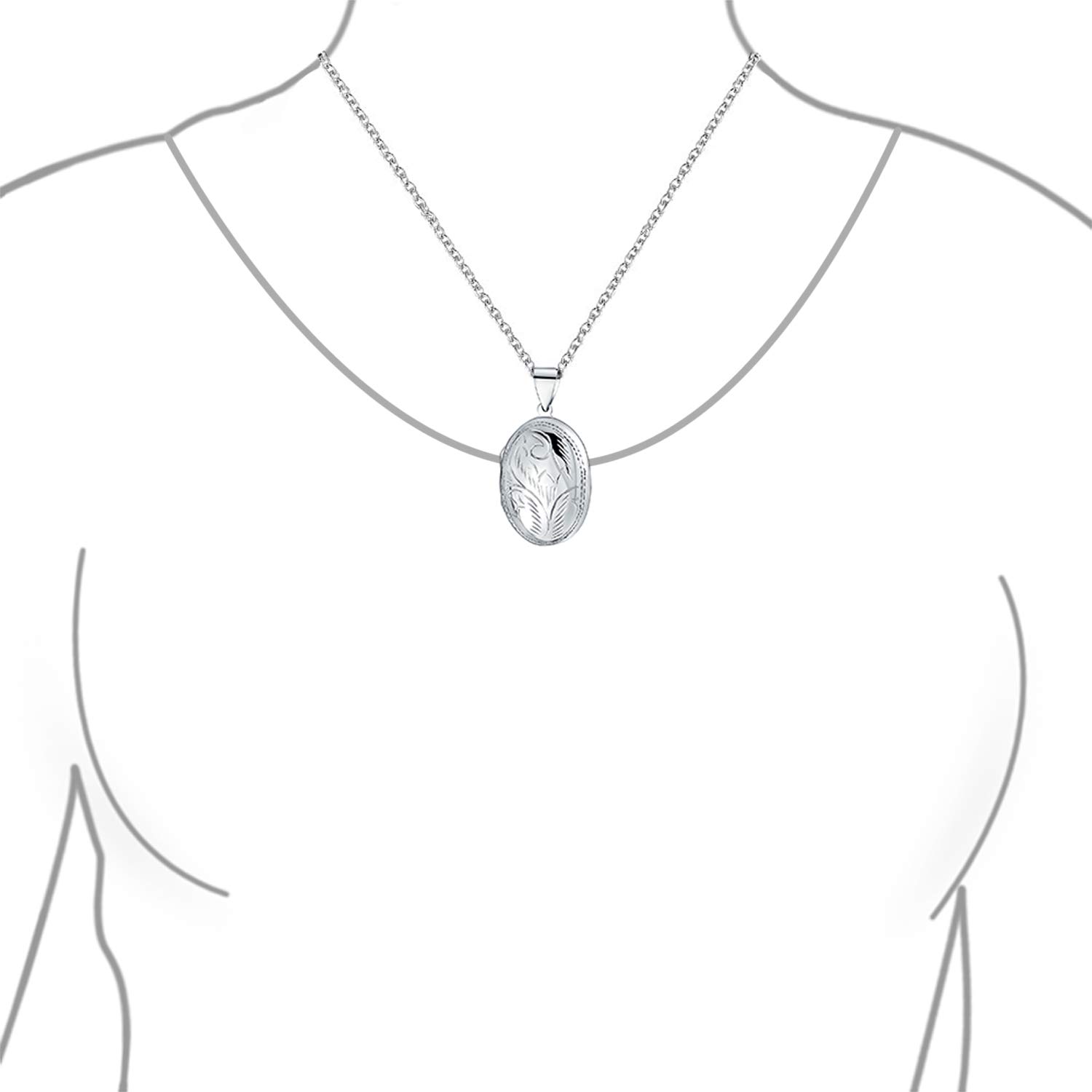 Bling Jewelry Medaglioni Personalizzati In Stile Vintage In Argento .925 A Forma Ovale Per Donne Con Design Inciso A Foglia Floreale Che Contiene Foto Grande Ciondolo Collana Medaglione Fotografico