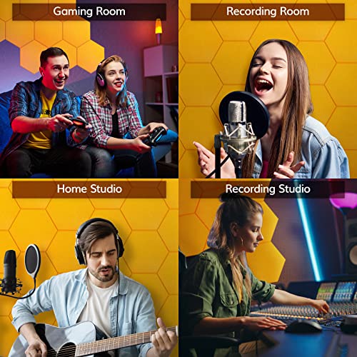 Image of 12 Pack Hexagon Acoustic Panels, TONOR 12 inchx 10 inchx 04 inch High Density Sound Proof Panels for Walls, Sound Dampening Insulation Treatment Foam Panel, Sound Absorbing Padding for Studio, Office, Home Yellow