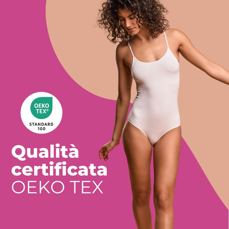 FOCENZA Set 3 Pezzi Body Donna in Morbida Microfibra Elasticizzata con Spalline Sottili, Intimo Donna Confortevole ed Elastico in Vari Colori, Made in Italy