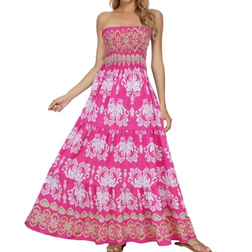 Image of Women's Summer Strapless Tube Top Maxi Dresses Off Shoulder Boho Beach Long Dress