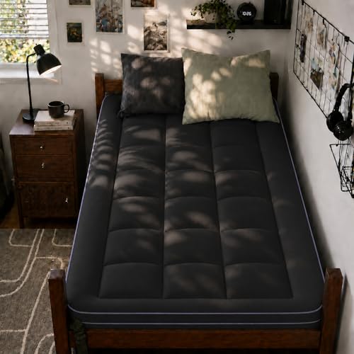 Image of ABENE Twin XL Mattress Topper for College Dorm Room Essentials, 3 Inch Dual Layer Memory Foam with Plush Pillow Top, Extra Long Dorm Bed Topper for Back Pain Relief and Comfortable Sleep, Black