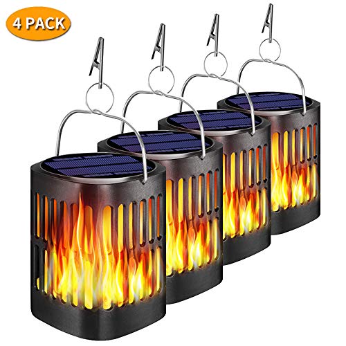 Solar Lanterns Outdoor Hanging, Ollivage Dancing Flame Outdoor Torch Lights Solar Powered Umbrella Night Lights Dusk to Dawn Auto On/Off Landscape Lighting for Garden Camping Party Christmas, 4 Pack