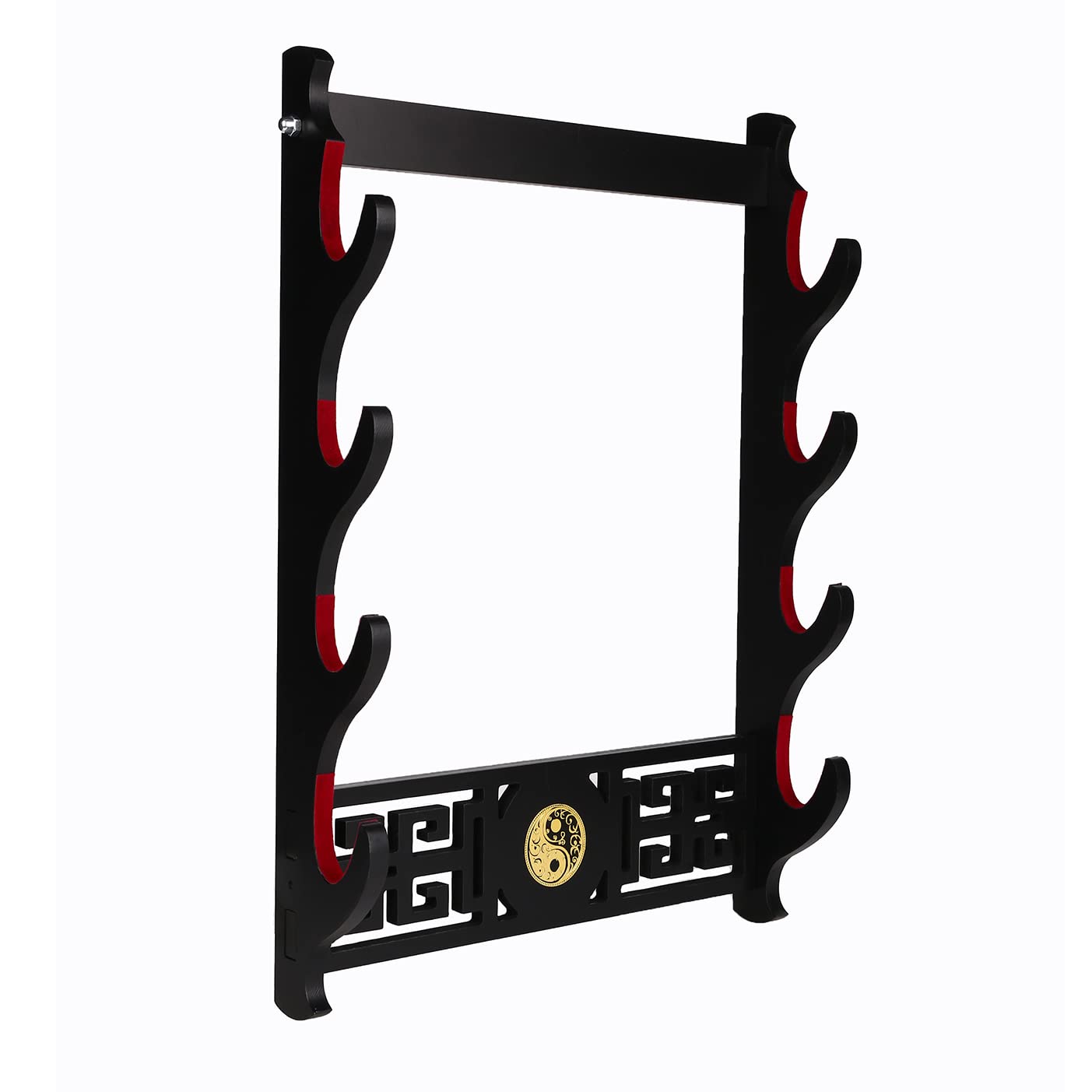 Dfdvye Black Sword Holder Katana Wall Mount - 4-Tier Tai Chi Icon Velvet Padded Katana Holder Samurai Sword Display Rack Wand Lightsabe Wakizashi Sword Stand Display Hanger