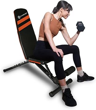 Gymenist Exercise Bench Adjustable Foldable Compact Workout Weight Bench Easy To Carry NO ASSEMBLY NEEDED, Black-Orange FOLD-110B