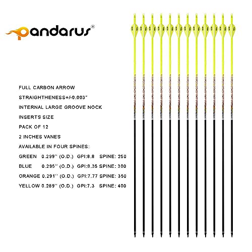 Pandarus 30/32" Inch St0.003 Hunting Arrows For Compound & Recurve Bow,100% Carbon Archery Target Arrows With Removable Tips For Accurate Hunters & Bowhunters (Pack Of 12)-32 Inch Yellow Sp400 #TOP1