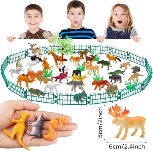 DOITEM Animals Spielzeug, Wild Jungle Zoo Tier, Mini Tierfiguren Set, 54PCS, Geschenke für Kinder Jungen Mädchen 3 4 5 6 Jahre Alt