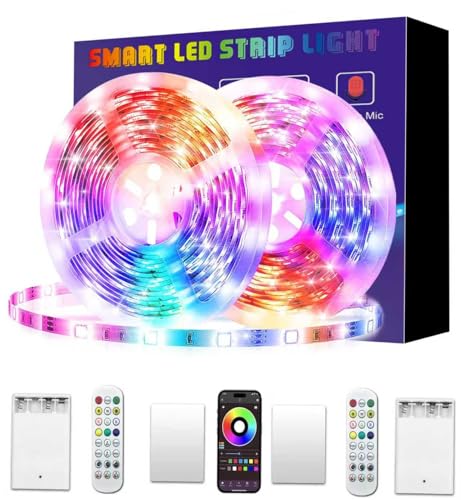KIKO Battery Powered Led Strip Lights, 2x16.4Ft (32.8Ft),Two Sets of Strip Light with 4 AA Battery Box/USB RGB LED Lights, Remote and APP Control