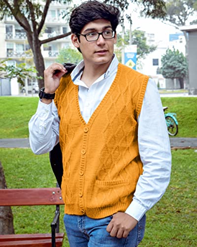 TINKUY Peru Men’s Alpaca Wool V Neck Argyle Cardigan Vest, S-4XL2