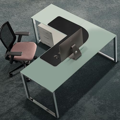 Image of Chihein L-Shaped Desk Pad, Dual Sided Corner Desk Mat (57.1 inch+ 57.1 inch) x 19.7 inch, Computer Office Mouse pad Writing Table Pad for Home Office - Black