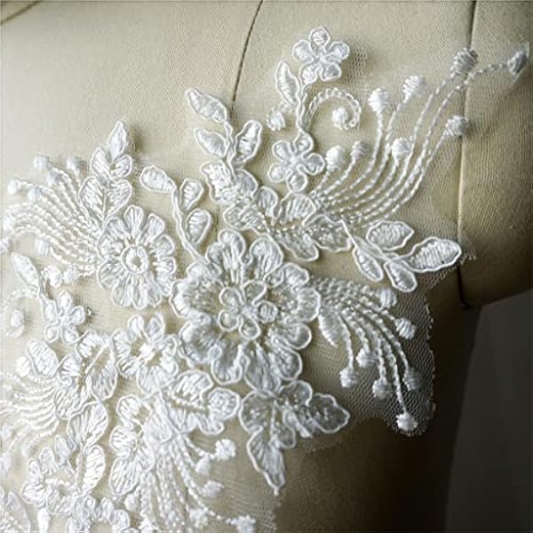 LLRYN 2 stks Witte bloemen rose kant stof kwast geborduurde bruiloft applicaties naai patch for avondjurk Diy Decoratie