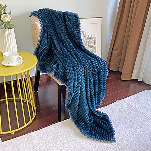 DISSA Fleece Blanket Twin Size – 60x80, Blue - Soft, Plush, Fluffy, Fuzzy, Warm, Cozy – Perfect Throw for Couch, Bed, Sofa - with Pompom Fringe - Flannel Blanket by DISSA - Used condition - Image 4