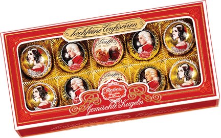Reber Marzipan Kugel Gift Box. 10 pc Mozart. Constanze, Truffle - 200g/7.11 oz