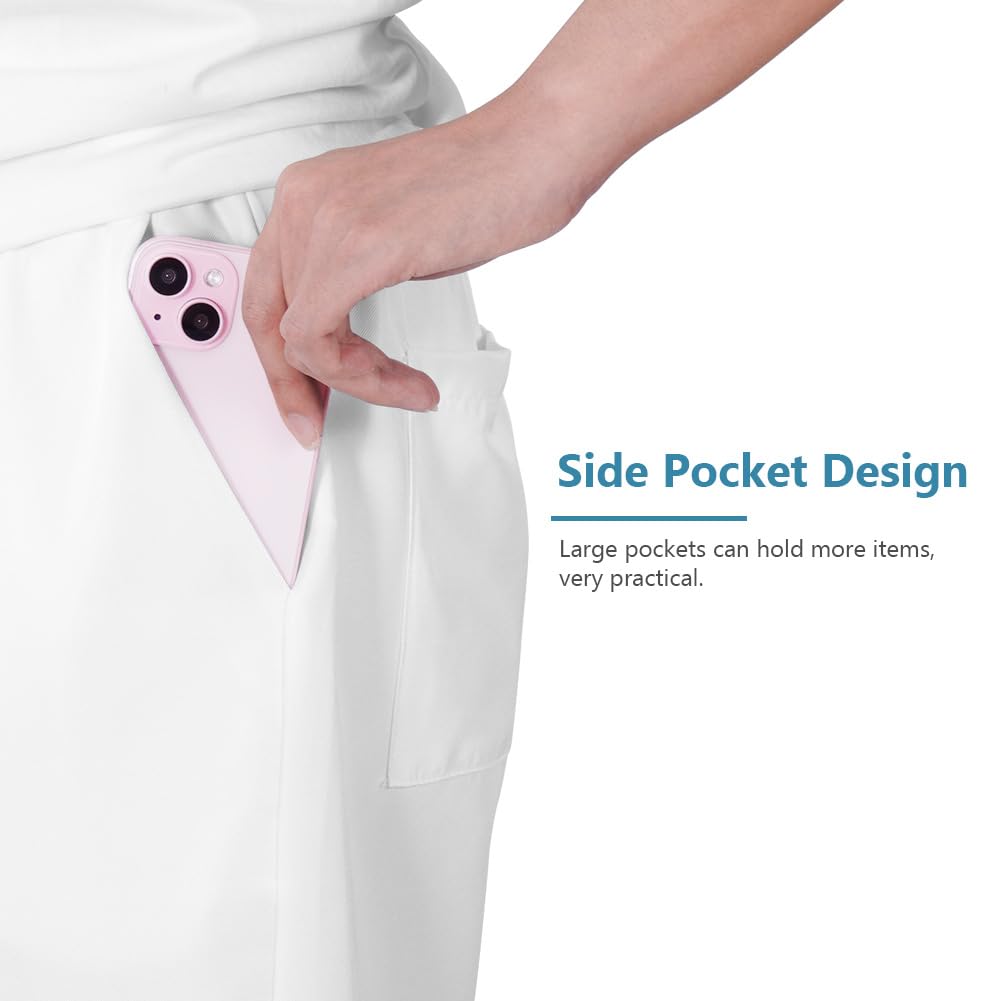 AUYAO Unisex Krankenschwester Hose Medizinische Schlupfhose Kasack Arbeitshose Multitaschen Berufshose Pflege Pflegehose Damen Bügelfrei Krankenhaus Hose Pflegehose für Pflege Praxis Klinik Weiß,M~2XL