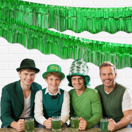 Image of LOLStar Green Foil Fringe Tinsel Garland, Tinsel Streamers Banner, 6 Pack | 60Ft Tinsel Streamers, Shiny Green Tinsel Fringe Banners for St Patrick's Day, Parade Float, Christmas Party Decor