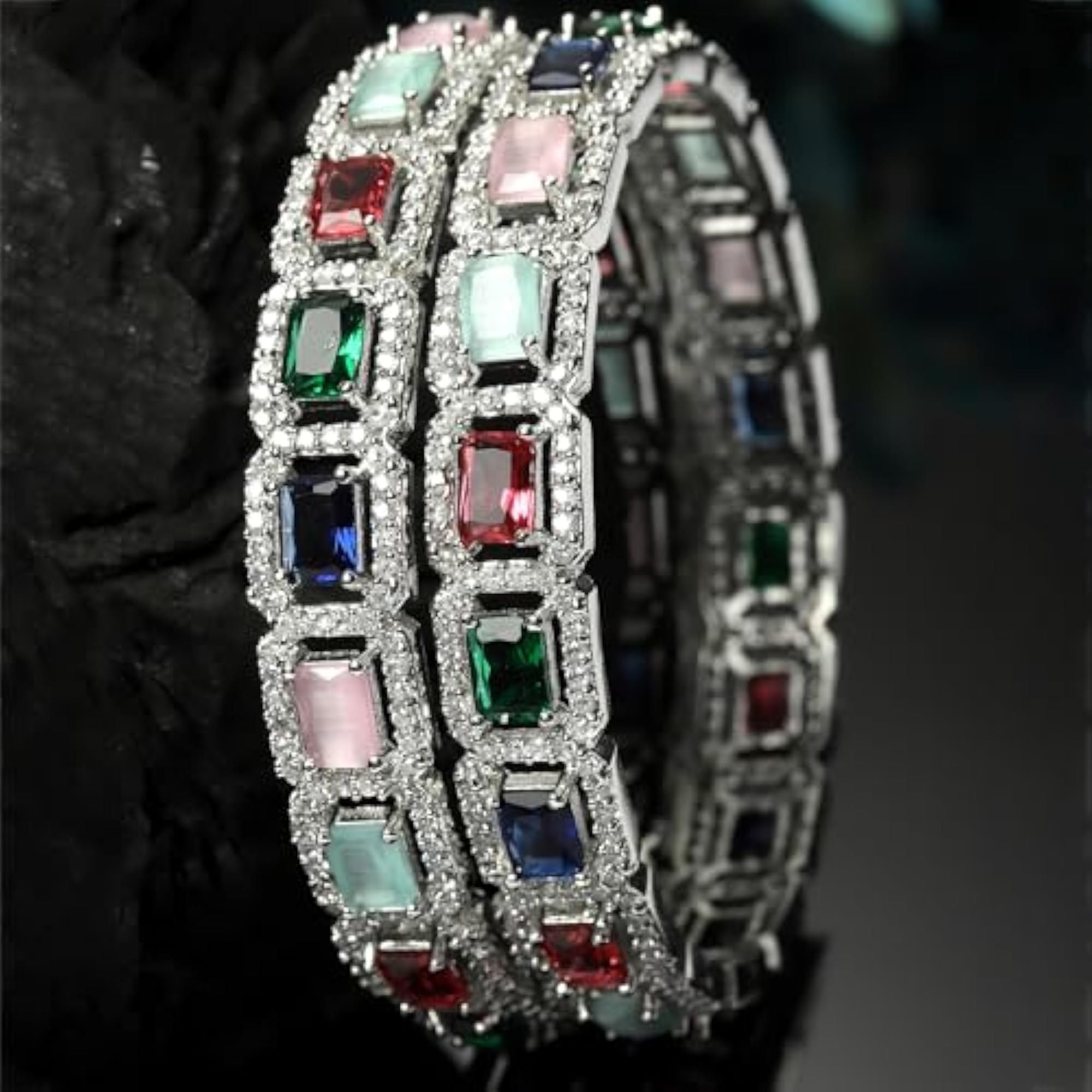 Square Shaped AD Bangle Set for Women (Set Of 2)
