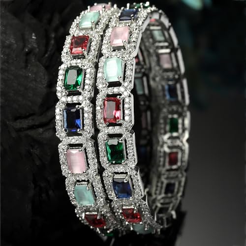 Square Shaped AD Bangle Set for Women (Set Of 2)