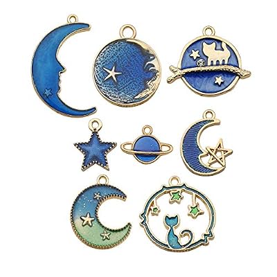 24 Pcs Assorted Gold Plated Enamel Cat Moon Star Celestial Charm Pendant DIY for Earrings Necklace Bracelet Jewelry Making and Crafting (M583-Blue)