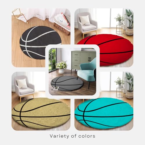 Image of Modern Shaggy Round Rug | Ultra-Soft Plush Circle Carpet for Living Room, Bedroom, Nursery | Fuzzy, Fluffy Area Rug with Non-Slip Base Yellow Ball 7x7 feet