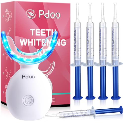 Teeth Whitening Kit with LED Light Tray for Sensitive Teeth, 5 Tooth Whitening Pen Gel Pain Free and Enamel Safe, Teeth Whitener at Home Up to 1-9 Shades Whiter in 1-2 Weeks