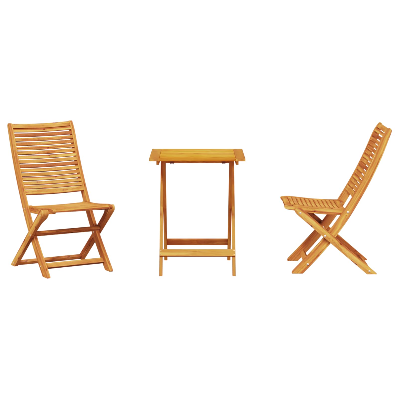 Set Bistro Pieghevole 3 Pezzi Legno Massello Acacia Tavolo e Sedie da Giardino Quadrato Marrone per Esterno Balcone Patio Design Rustico Salvaspazio