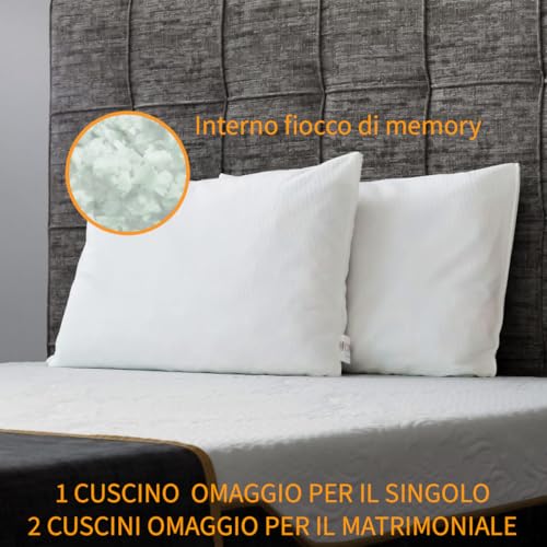 Comfy Line - Doppelmatratze 160x190 in Memory Foam H 21 cm. 7-Zonen Differenzierte Orthopädie. Frisches und atmungsaktives Policot-Futter. Hergestellt in Italien 100% (120x190)