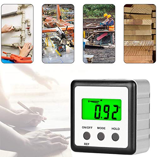 FOLAI Digitaler LCD Winkelmesser Neigungsmesser Inklinometer Wasserdicht Bevel Box Winkelmessgerät Magnetfuß Wasserwaage (Batterie enthalten)1