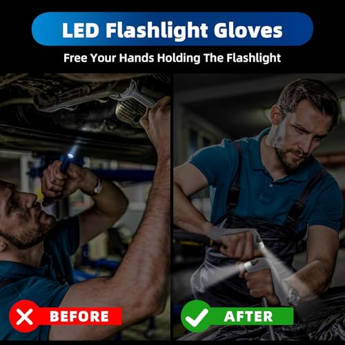 Image of MOIPEJO LED Flashlight Gloves, Gifts for Men Dad Him Boyfriend Husband, Cool Gadget Hands-Free Finger Lights for Camping Fishing Repairing, Fathers Day Christmas Birthday Gift-Rock Gray