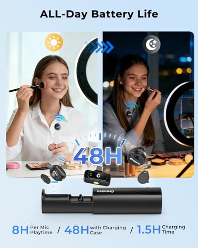 Image of GRENARO Wireless Mic for YouTube, 3-Level Noise Reduction Wireless Microphone, Magnetic Mini Mic Wireless with 40H Charging Case for Recording and Live Stream, Support Android & iOS