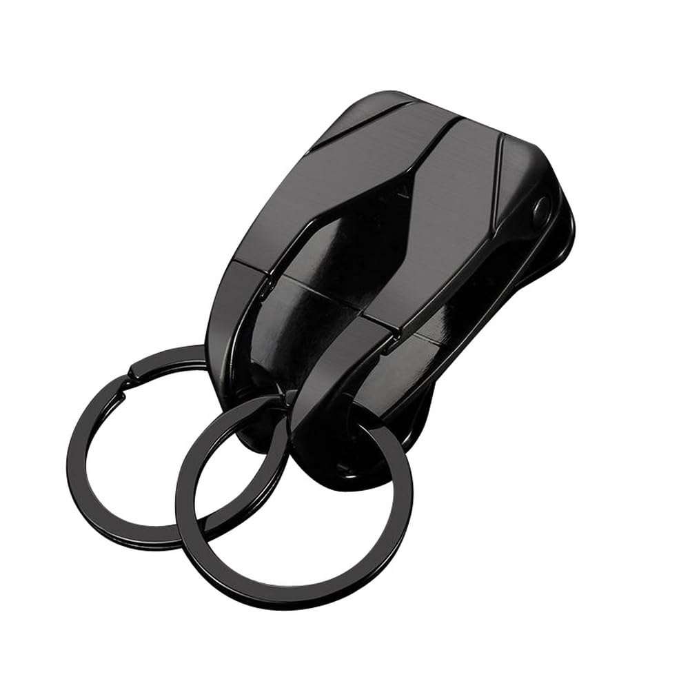 Belt Loop Keychain Clip Leather Belt Key Holder Key Chains Keyring with 2 Key Rings Hooks Heavy Duty Gift for Men Black