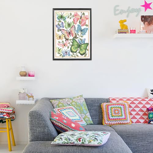 Image of FREEBLOSS Cross Stitch Kits Butterfly Cross Stitch Wall Hanging Stamped Cross Stitch Kits for Beginners Counted Cross Stitch Kits Embroidery Kits Arts Craft Kits for Gift Home Decor