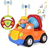 Remote Control car, GotechoD Cartoon RC mixer truck with Music and Lights, Radio Control Toy for Baby Toddlers Kids and Children, Perfect for Holiday Birthday presents(Orange)