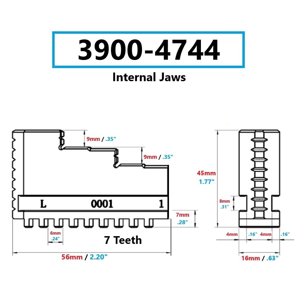 HHIP 3900-4744 3 Piece Steel Internal Hard Jaw Set for 5