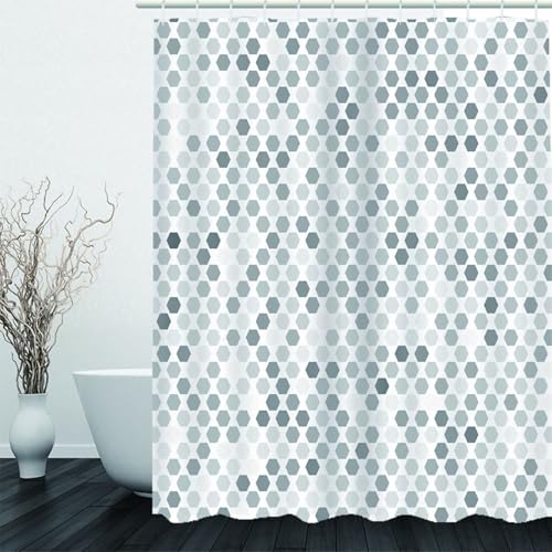 Rideau de douche en textile gris à motif hexagonal lavable - 3