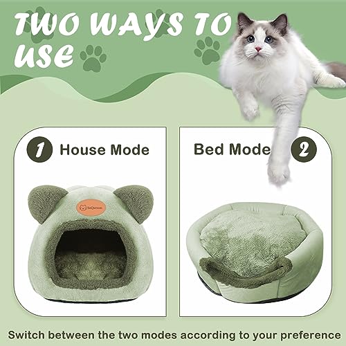 Katzenhöhle Katzenbett Waschbares Katzenhaus Haustierbett Weiches Komfort Zelt Katzenstreu Bett Warme Katzenhöhle Beruhigendes Bett für Katzen und kleine Hunde Schlafen(Grüner)