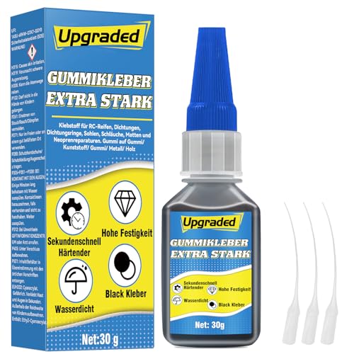 Gummikleber Extra Stark Wasserfest 30 g, Wasserfester Kleber für Gummi, Reifen, Schuhe, Gürtel, Schläuche, Matten und Weitere Gummiprodukte, mit Anti-Trocknungsspitze Rubber Glue